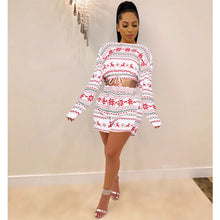 Load image into Gallery viewer, Women Christmas Pajama Sets Long Sleeve Crop Top Shorts 2Pcs
