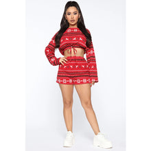 Load image into Gallery viewer, Women Christmas Pajama Sets Long Sleeve Crop Top Shorts 2Pcs