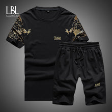 Load image into Gallery viewer, Summer 2PC Set Men EUR/US Size Short Sleeve T Shirts Two Piece Tops+ Shorts Suit Sportswear Set Mens Short Sets Male Tracksuit - keitshop