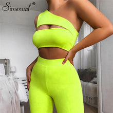 Load image into Gallery viewer, Simenual Neon Color Women Two Piece Set One Shoulder - keitshop