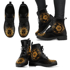 Gold Sun and Moon Women's Leather Boots