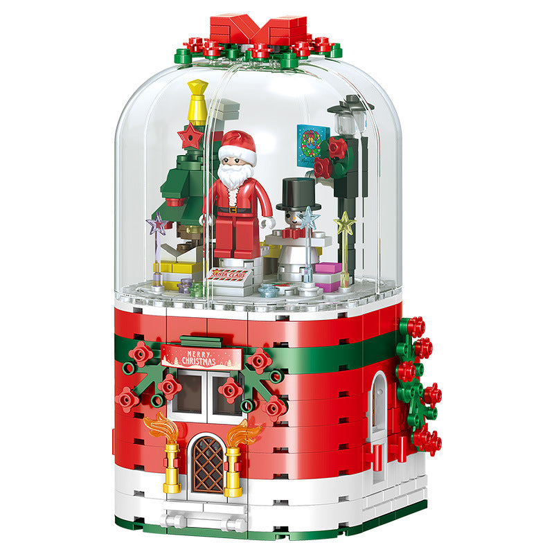 LED Light Christmas Building Blocks Santa Claus Spin Music Box Creator Bricks Christmas Gift