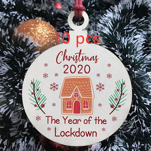 Lockdown Wood Christmas Tree Ornaments Wooden Board Hanging Round Shape Decoration Gift