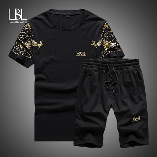 Summer 2PC Set Men EUR/US Size Short Sleeve T Shirts Two Piece Tops+ Shorts Suit Sportswear Set Mens Short Sets Male Tracksuit - keitshop